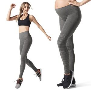 Blanqi Sport Support Hipster Cuffed Leggings Maternity Small Heather Grey Moto